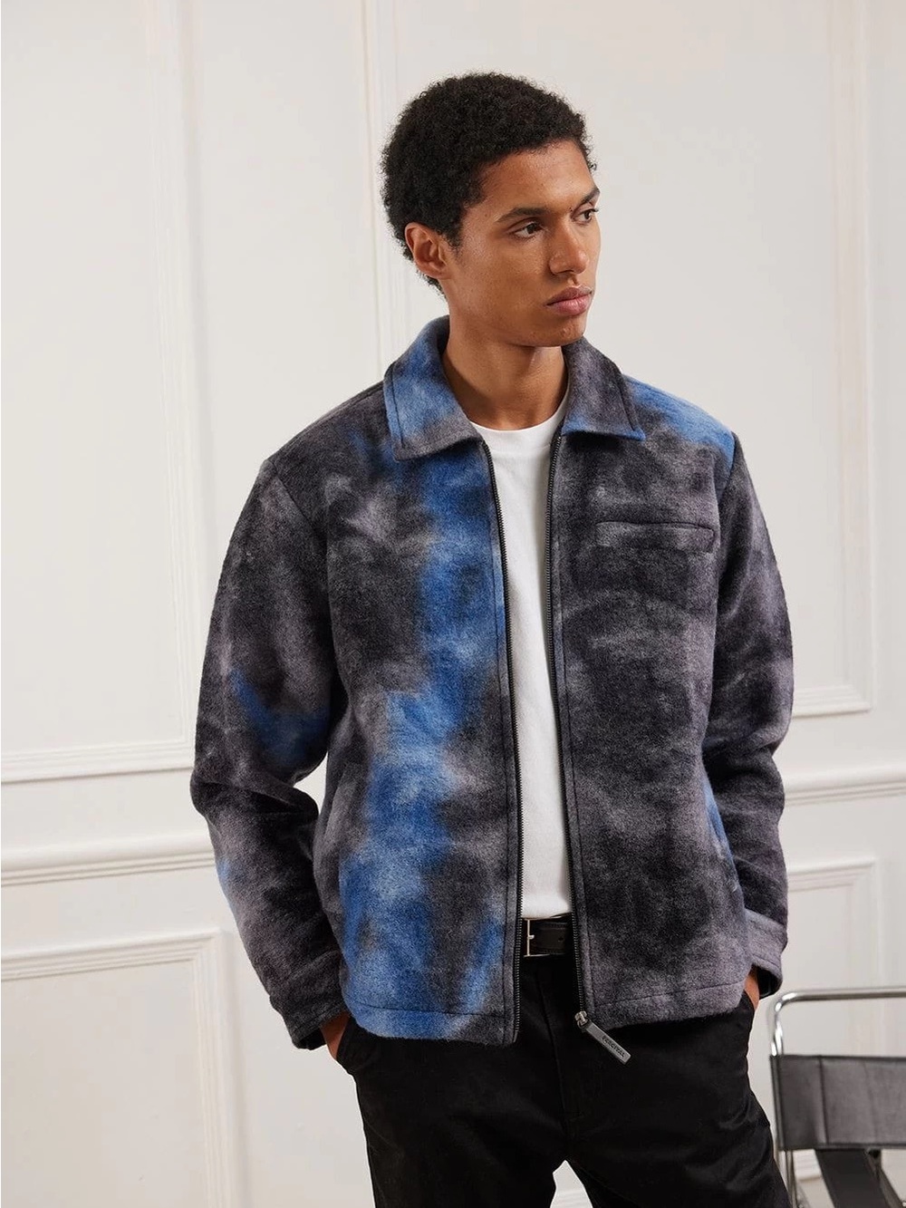Percival Galaxy Zip Overshirt Jacket Shaket Wool Blend Navy Blue Gray XXL